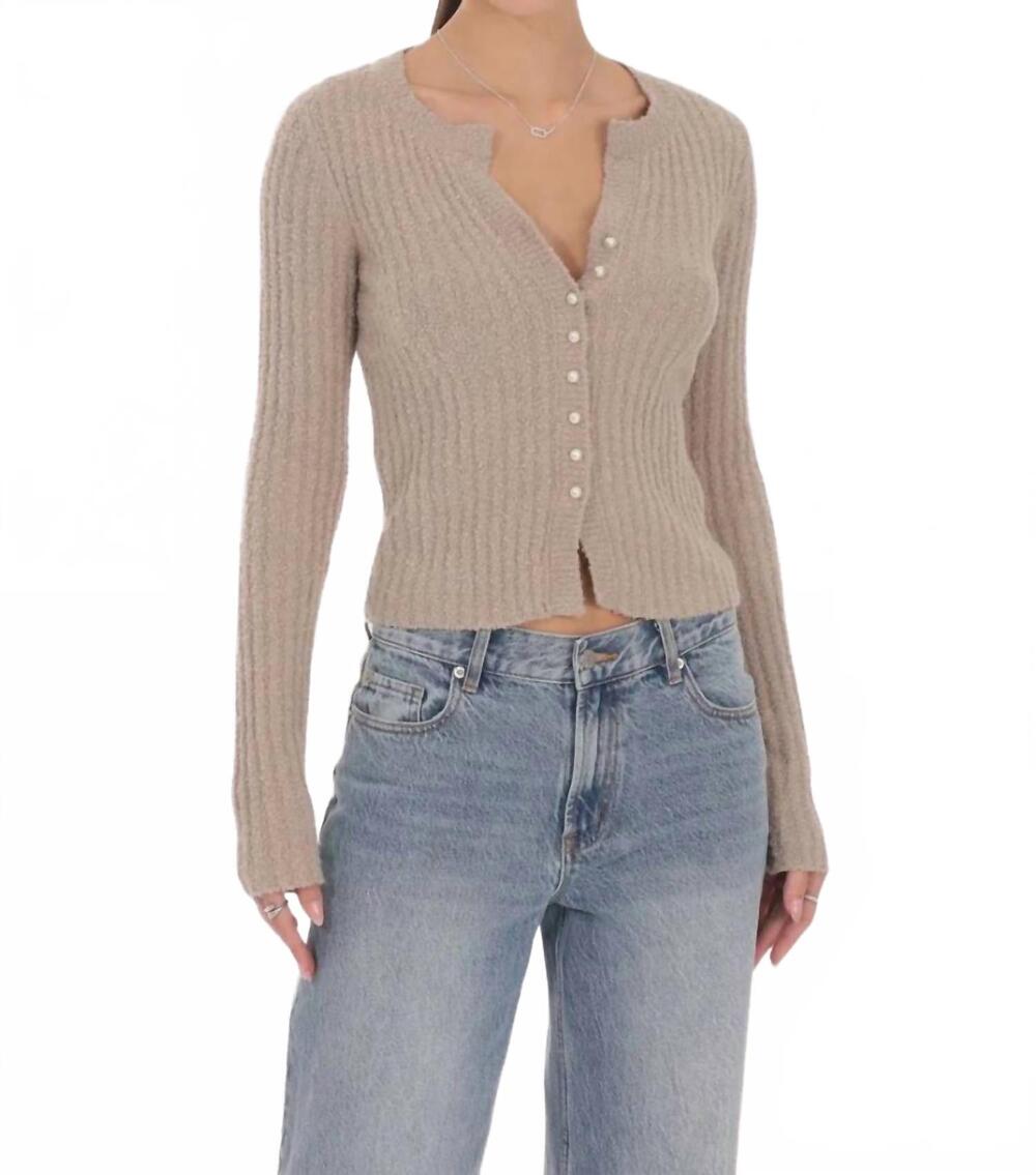 NEW LUCY IN THE SKY ribbed knit cardigan in light brown